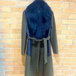Rudsak Long Coat with detachable real fur collar, lamb leather